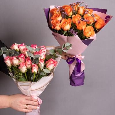 Букет из Кенийских розовых роз 15 шт. N 28447-Р Букет из Кенийских розовых роз 15 шт. N 28447-Р