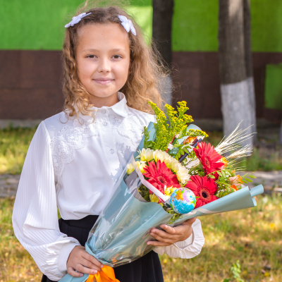 Букет "Осенний уют" с герберой, кустовой хризантемой и розой N 38376